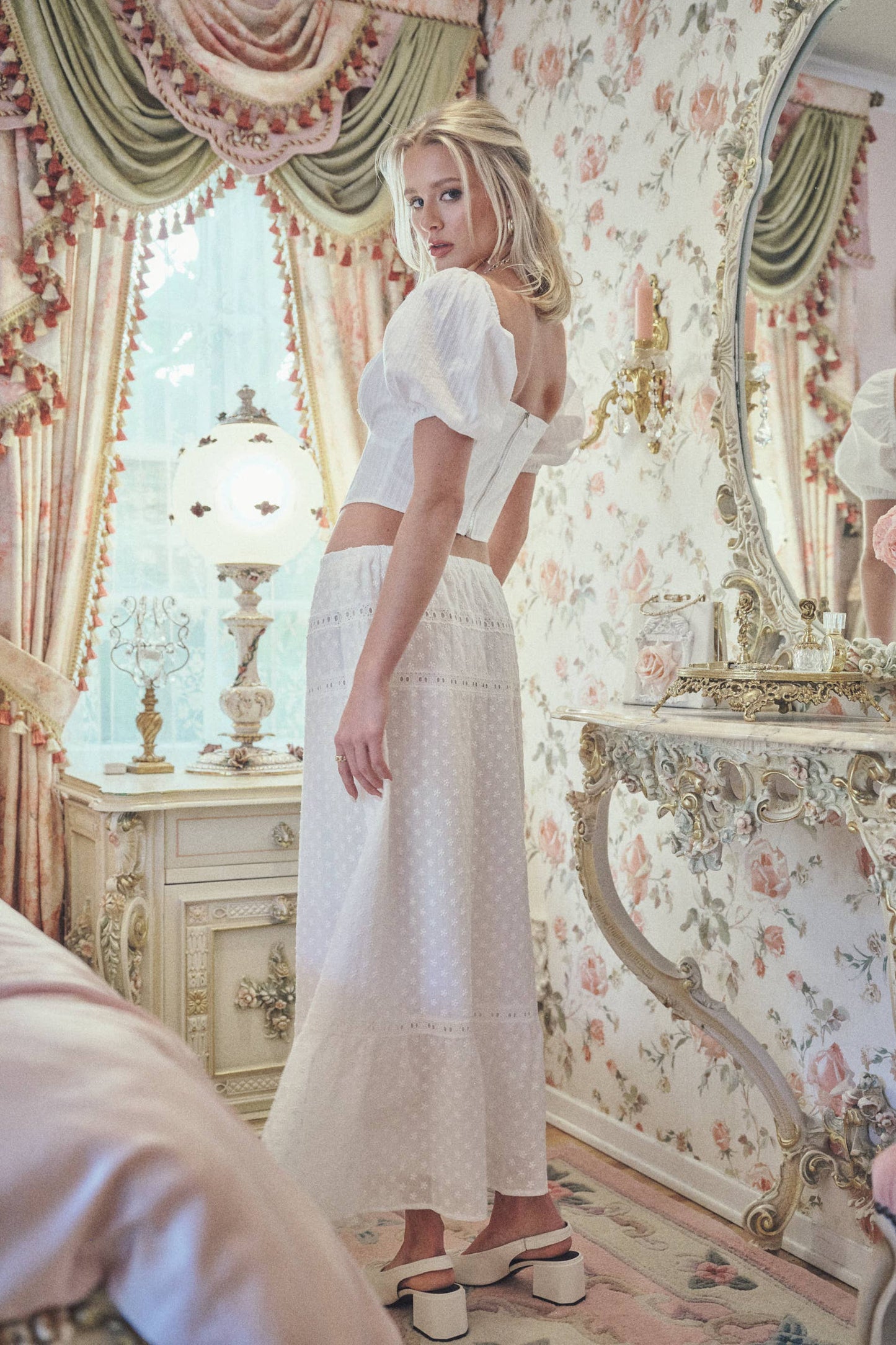 Cottage Core White Maxi Skirt