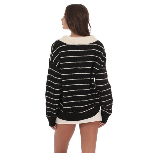 Striped Knit Rugby Jumper in Black