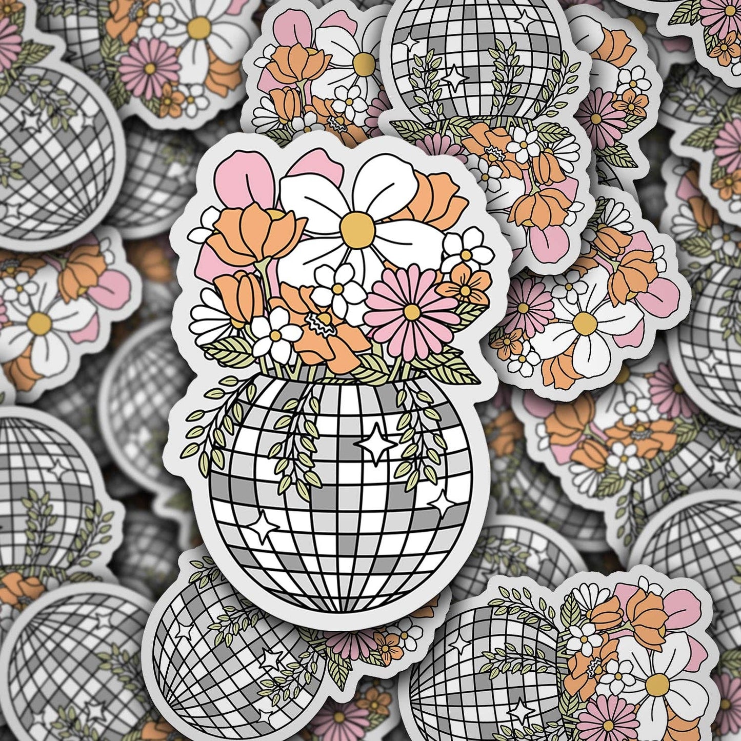 Vinyl Die Cut Decal Disco Flowerpot Design