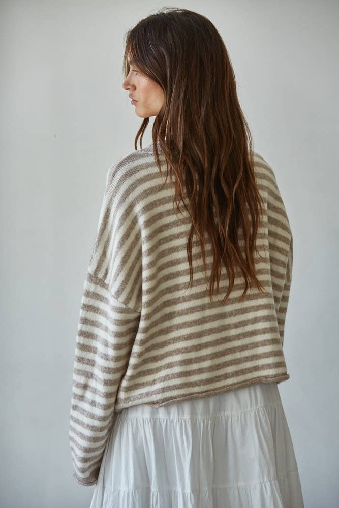 Knit Sweater Striped Button Down Cardigan
