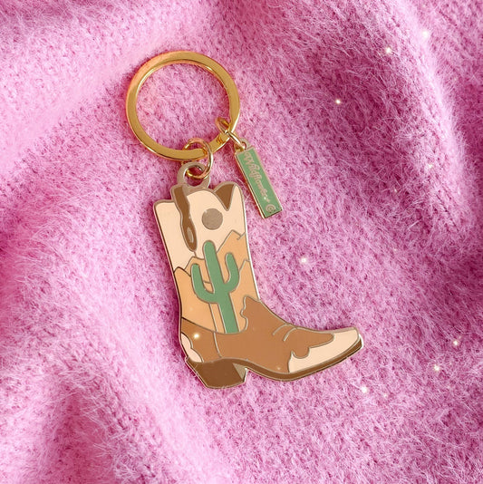 Desert Cowgirl Boot Enamel Keychain