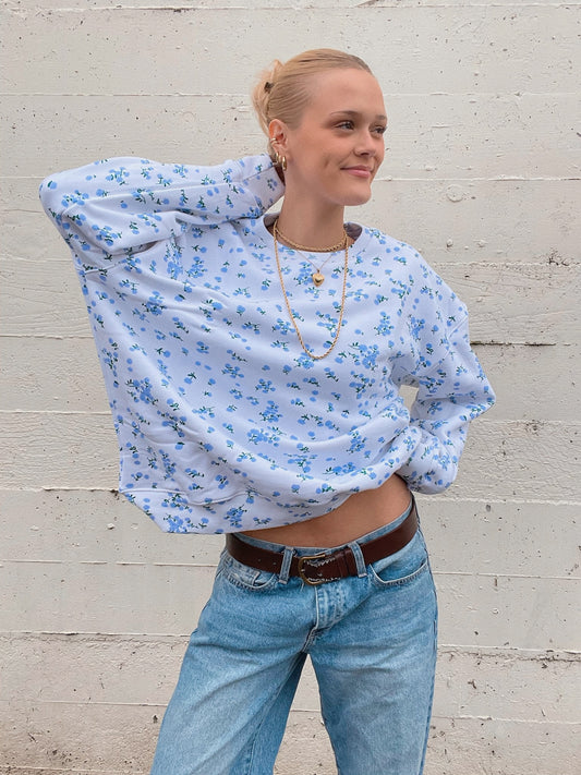 Blue Floral Crewneck