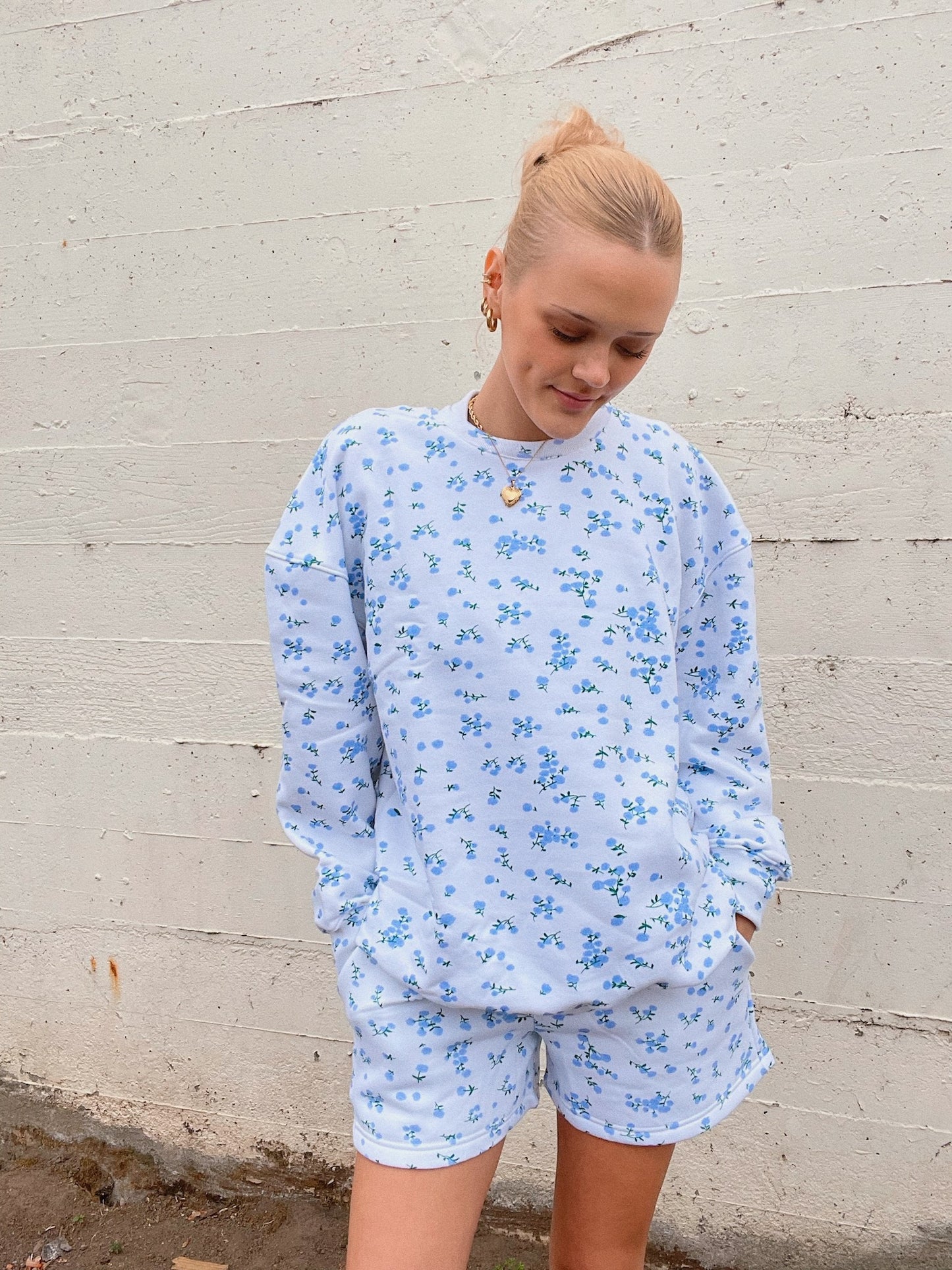 Blue Floral Crewneck