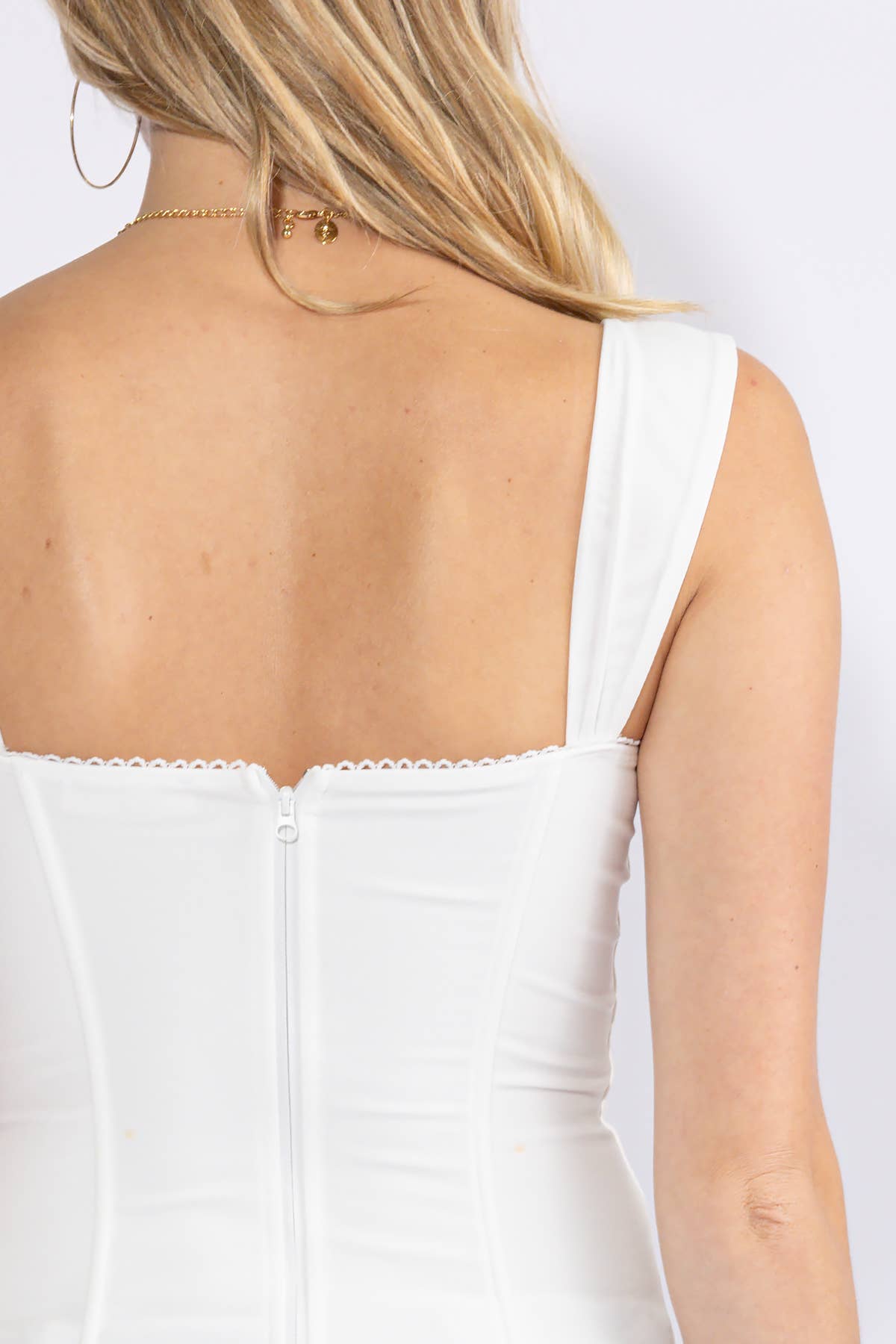 White Solid Mesh Corset Top