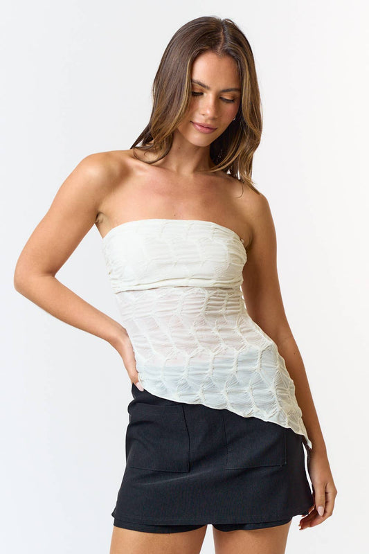 Textured Asymmetrical Tube Top