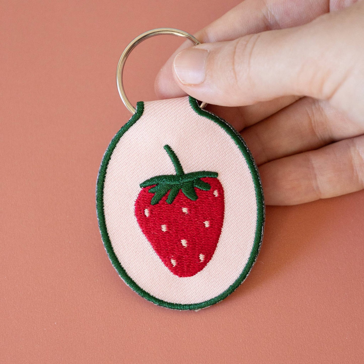 Strawberry Embroidered Keychain | fruit, summer, cute, food