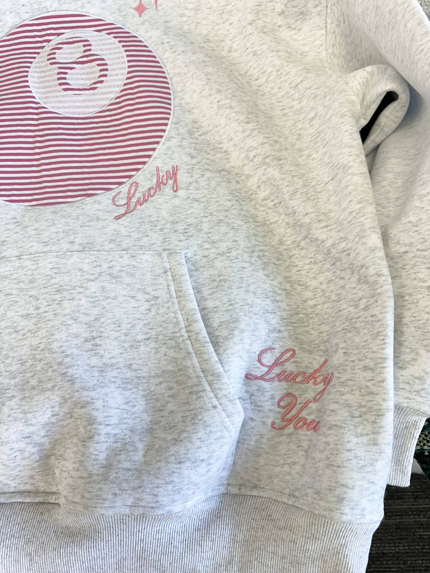Pearl Grey Lucky You 8 Ball Embroider Hoodie