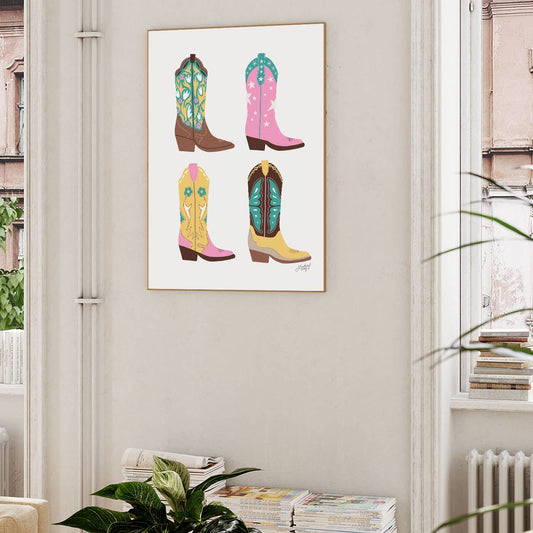 Cowboy Boots Illustration (Pink/Teal) - Art Print