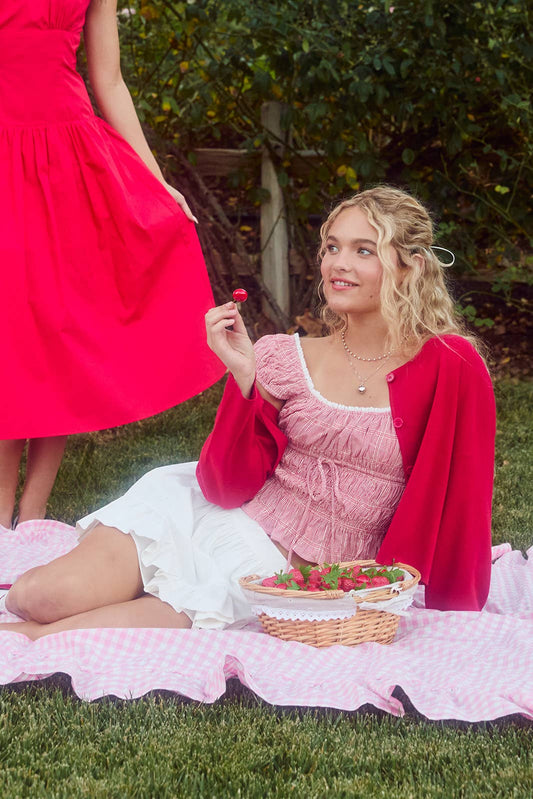 Red Gingham Cap Sleeve Smoking Top