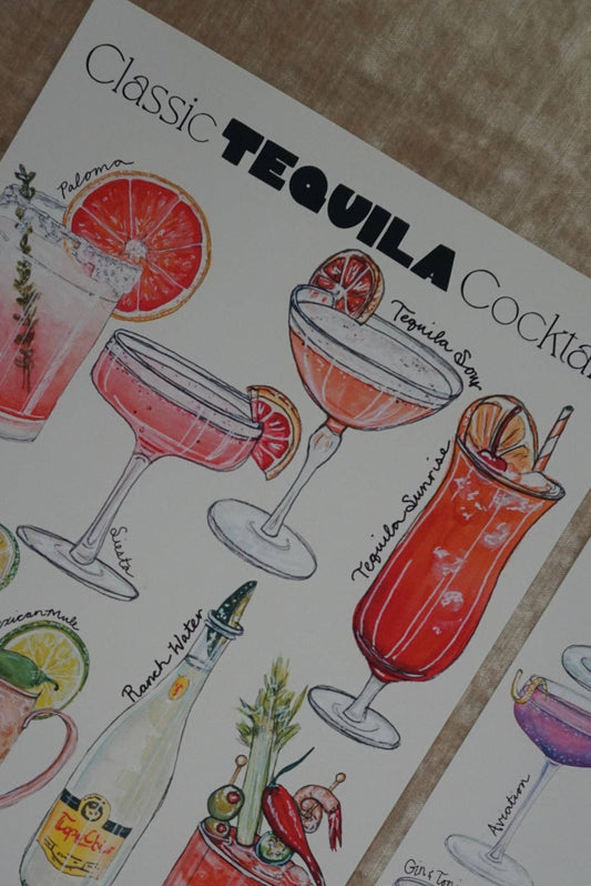 Classic Tequila Cocktails Chart Art Print