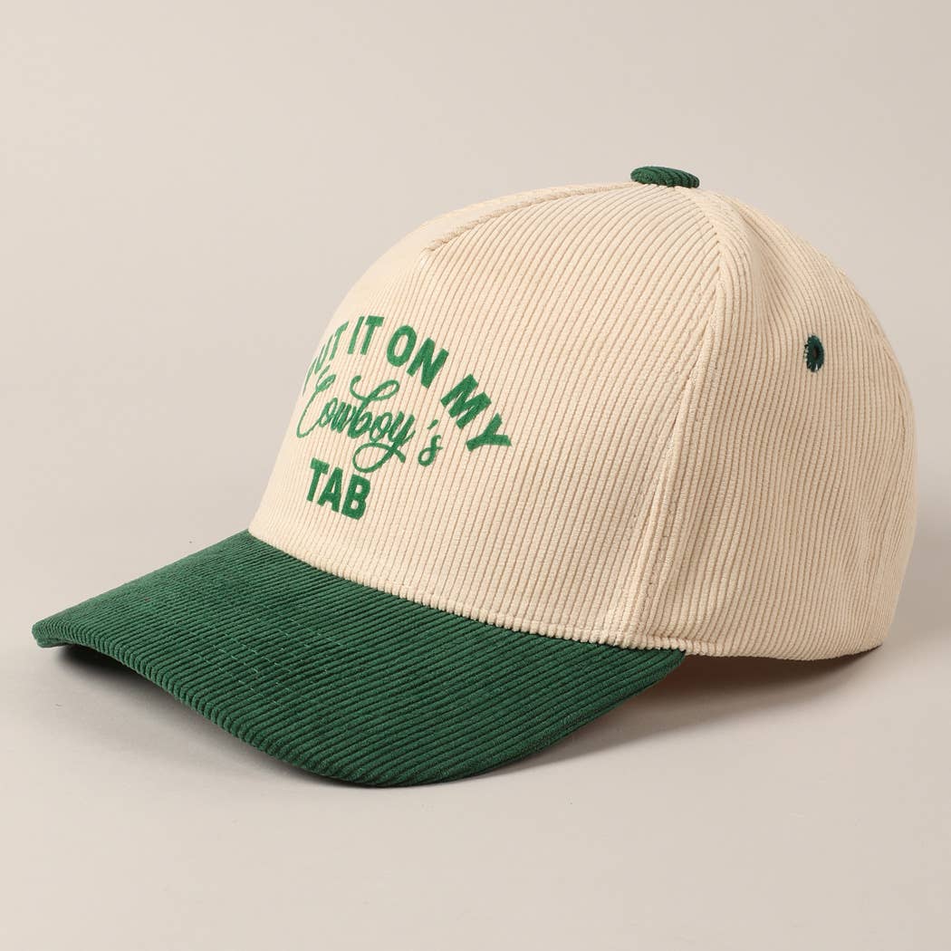 Put It On My Cowboy's Tab Two-Tone Corduroy Cap