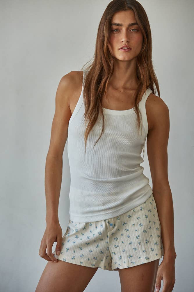 Knit Blue Floral Shorts