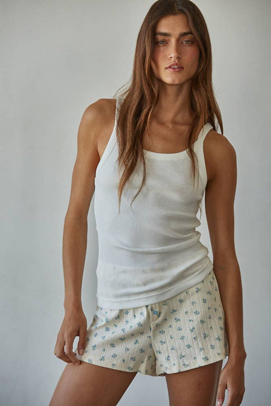 Knit Blue Floral Shorts