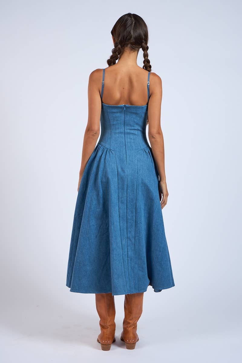 Denim Fit & Flare Midi Dress