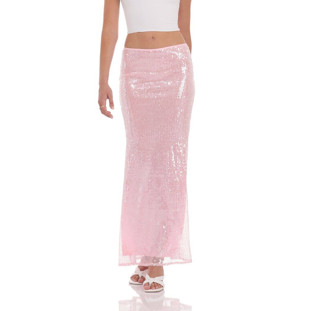 Sequin Maxi Skirt in Pink
