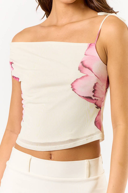 Pink Flower Asymmetrical Top