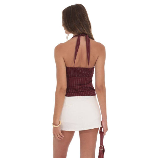 Halter Pinstripe Top In Burgundy