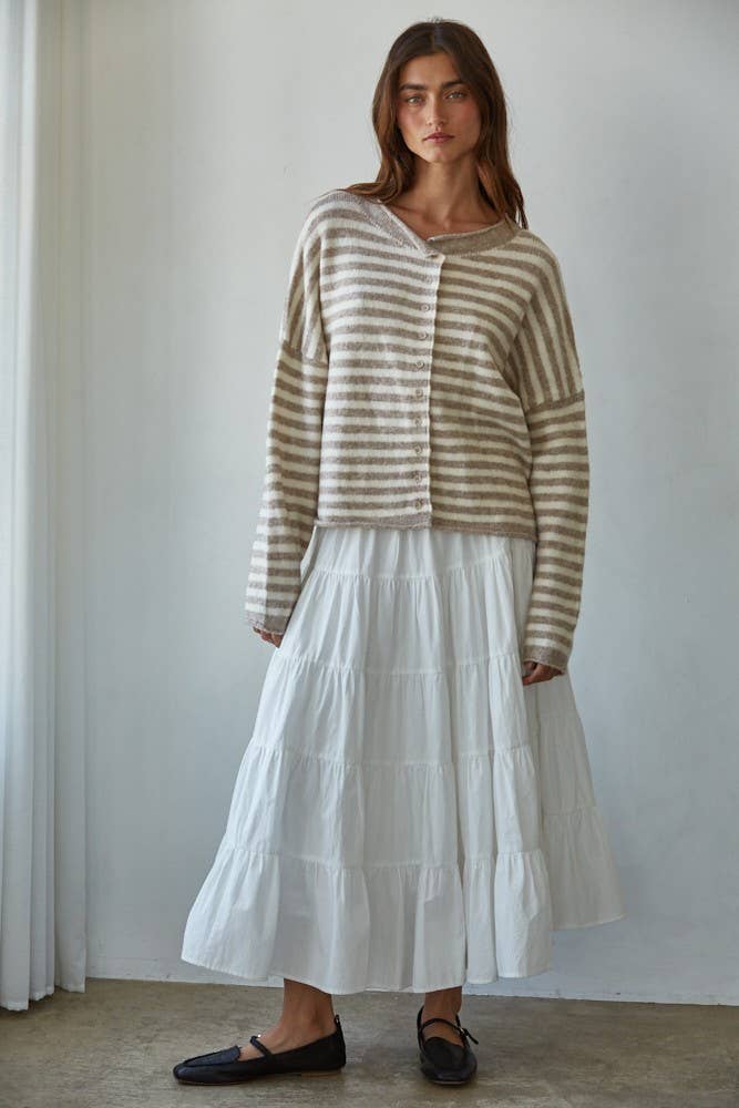 Knit Sweater Striped Button Down Cardigan