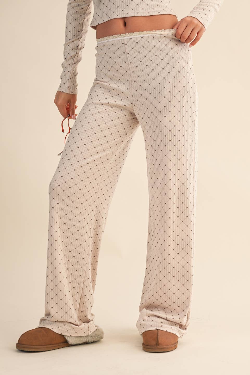 Heart Print Pointelle Lounge Bottoms