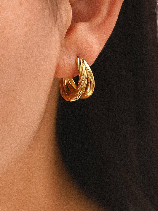 Ghislaine 18K Gold Non-Tarnish Braided Double Hoop Earring