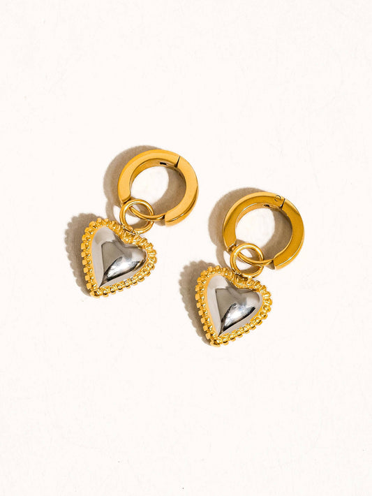 Savon 18K Non-Tarnish Two Tone Classic Heart Earring