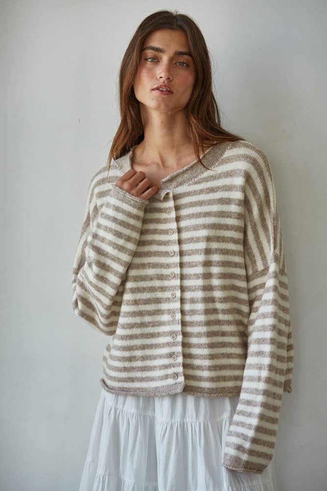 Knit Sweater Striped Button Down Cardigan