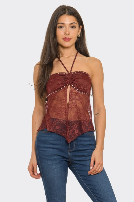 Cinnamon Lace Halter Top