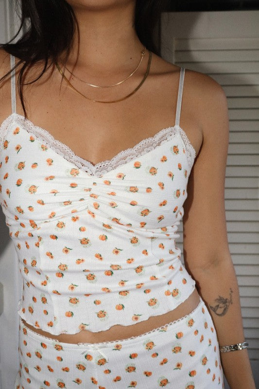 Peach Print Stretch Lace top