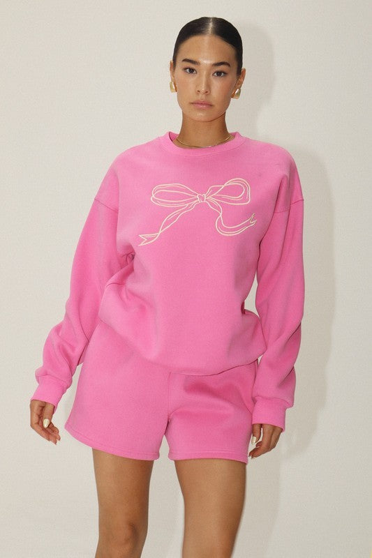 Pink Ribbon Embroidery Sweatshirt
