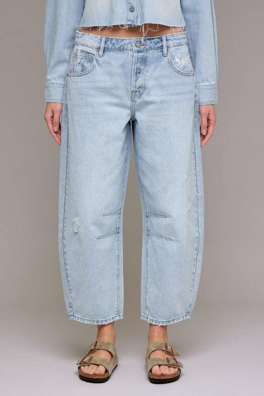 Light Wash Crop Barrel Fit