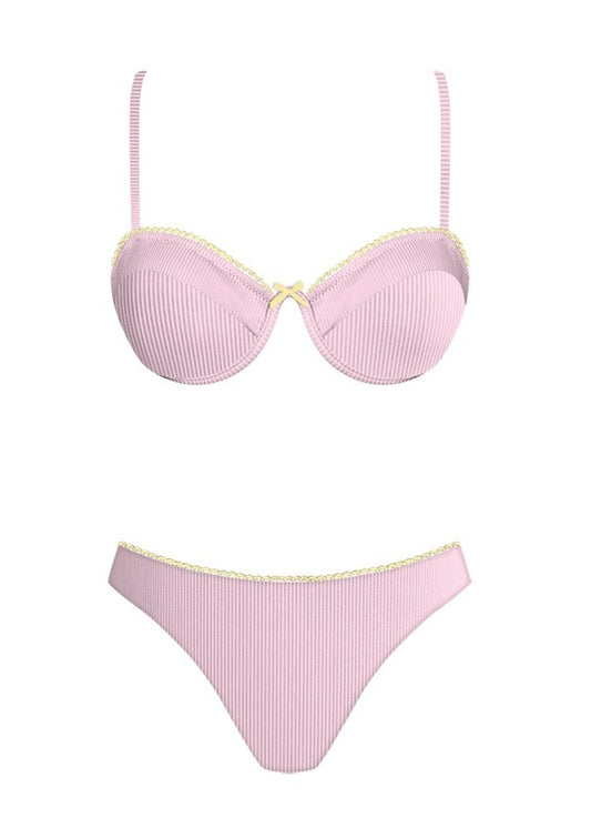 Underwire Bow Details Bikini: Pink