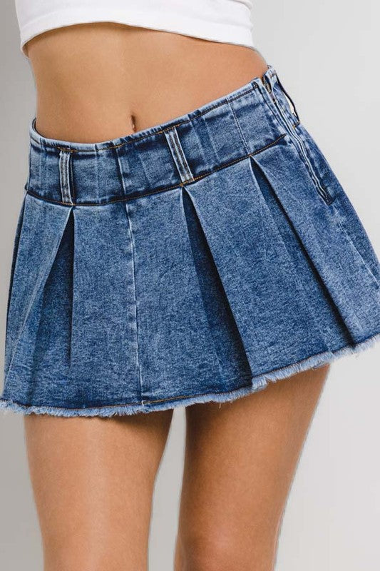 Pleated Denim Skort