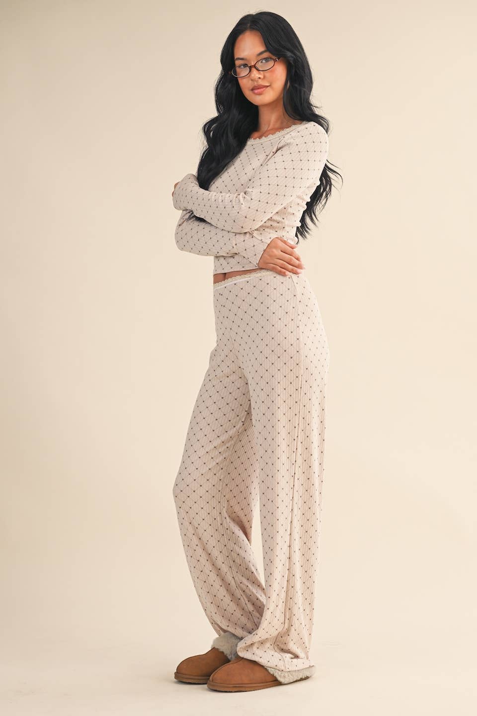 Heart Print Pointelle Lounge Bottoms