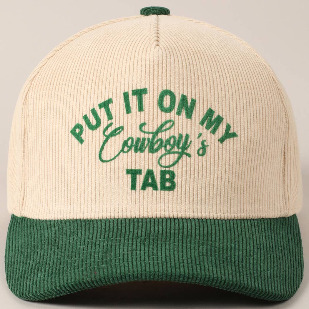 Put It On My Cowboy's Tab Two-Tone Corduroy Cap