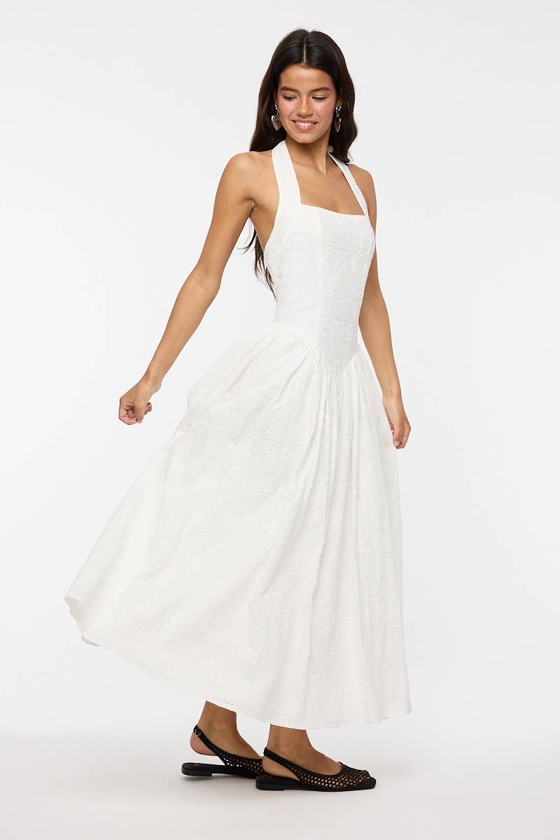 Bohemian Style White Halter Dress