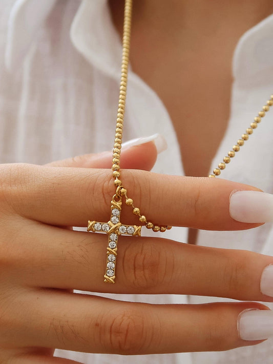 Selma 18K Gold Non-Tarnish CZ Cross Pendant Necklace