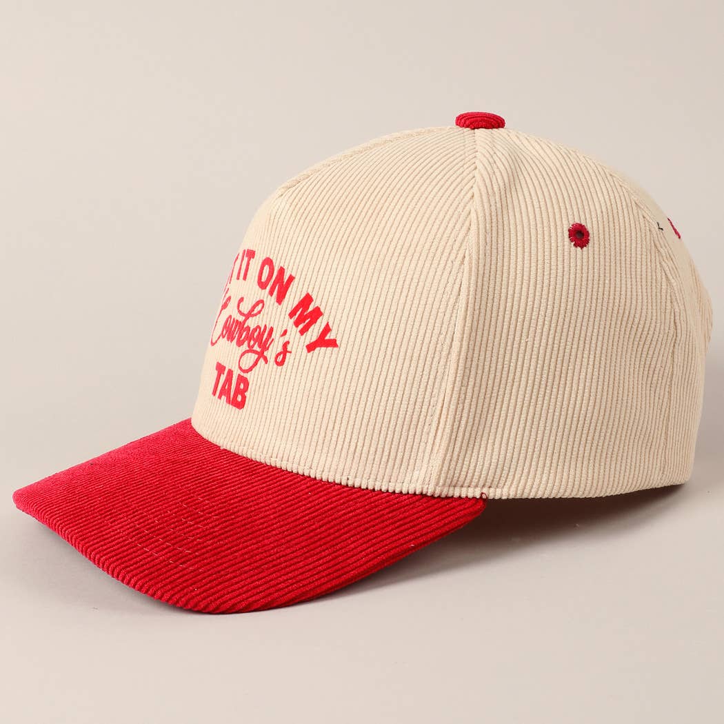 Put It On My Cowboy's Tab Two-Tone Corduroy Cap