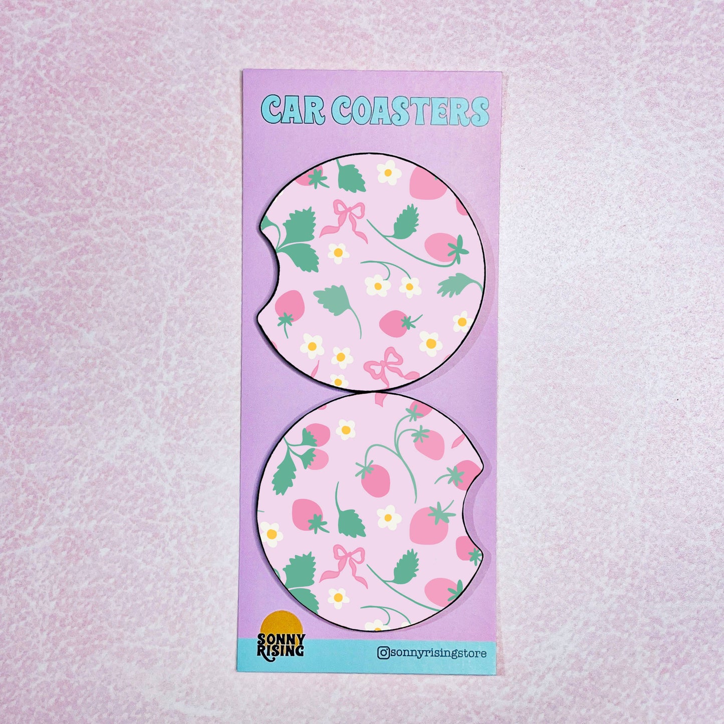 2 Car Coasters, Bows & Berries Pattern