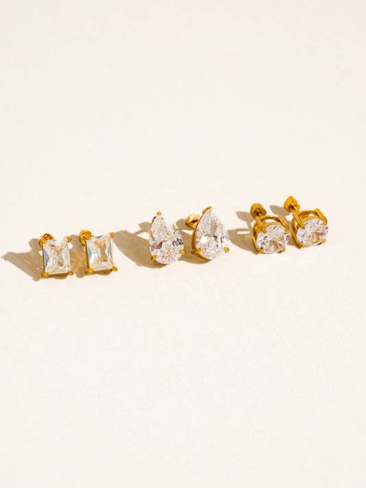 Avenn 18K Gold Non-Tarnish Round CZ Flat Back Earrings