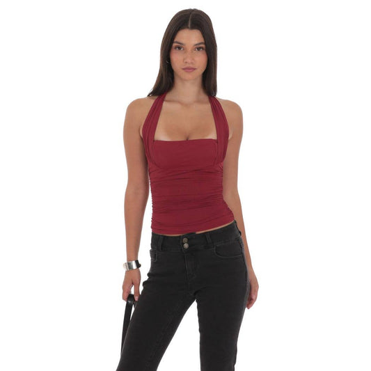 Halter Ruched Top in Burgundy