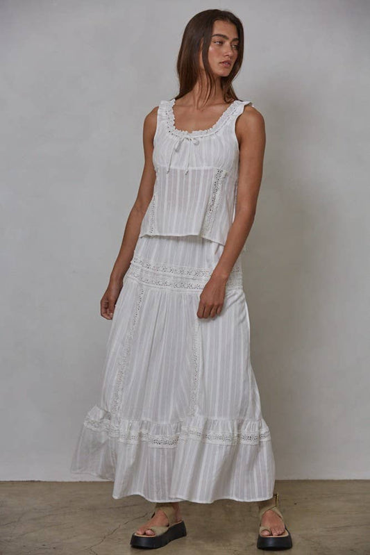 Woven Cotton Scoop Neck Lace Top