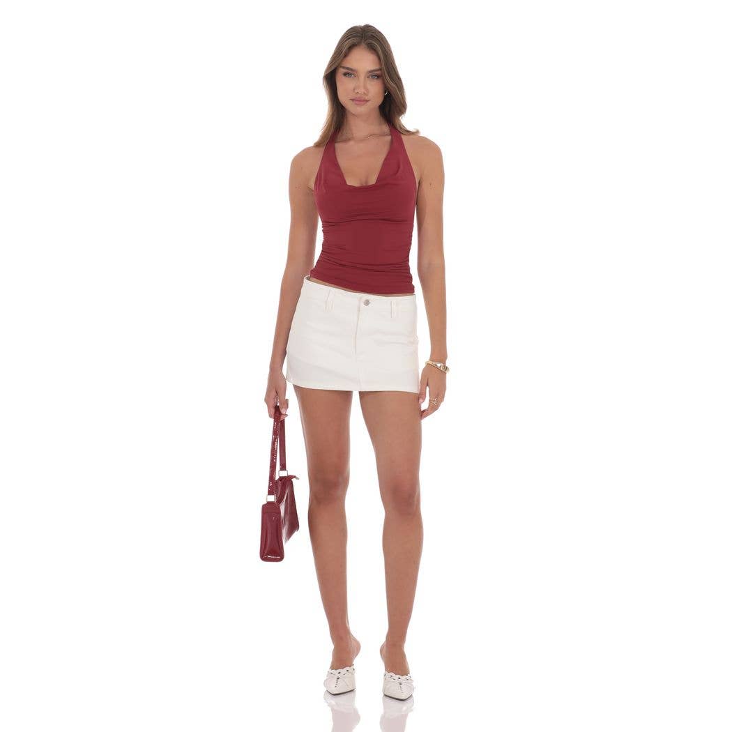 Denim Mini Skort in Ivory