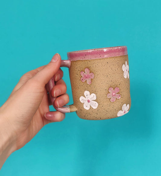 Primrose Pink Floral Ceramic Mug: 12oz