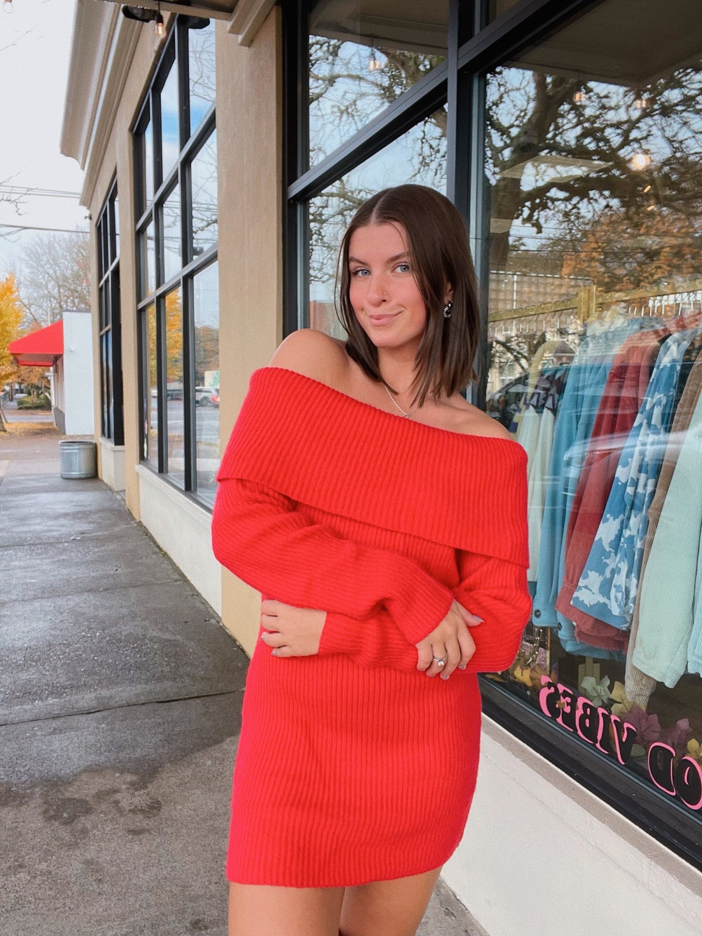 Off The Shoulder Sweater Dress