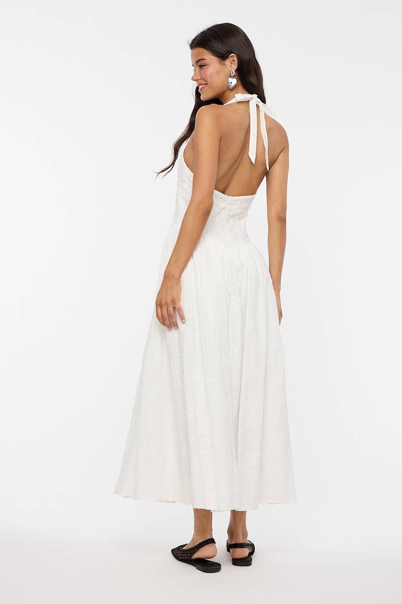 Bohemian Style White Halter Dress