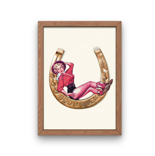 Good Luck Babe Print, Western Pinup Decor, Cowgirl Art Print
