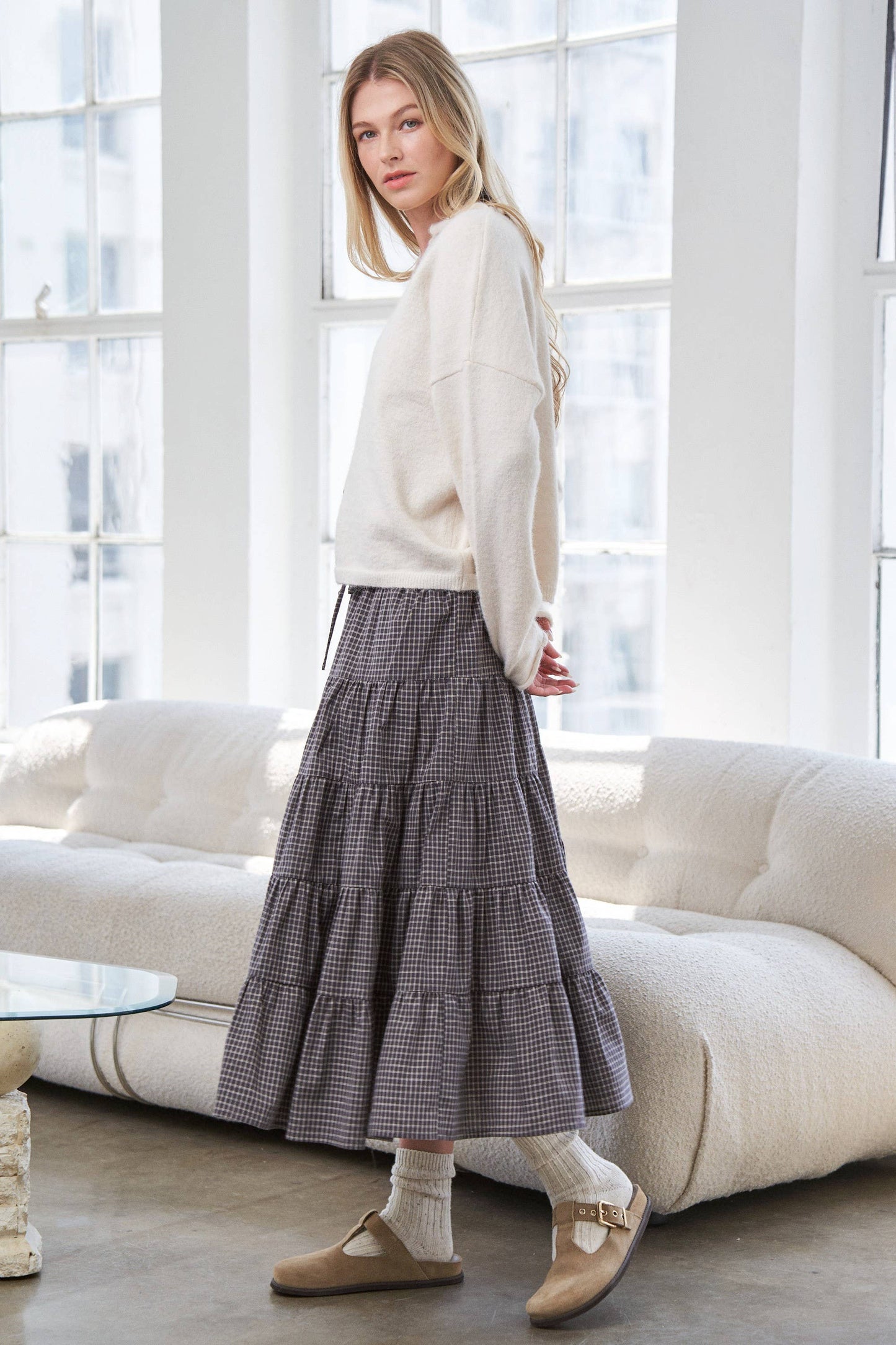 Tiered Gingham Skirt