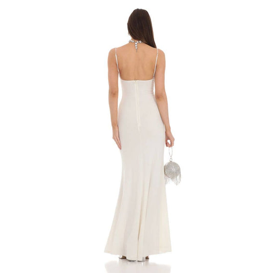 Cowl Neck Mermaid Maxi Dress in White