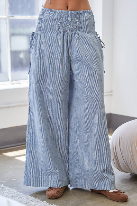 Striped Wide Leg Smocked Pants