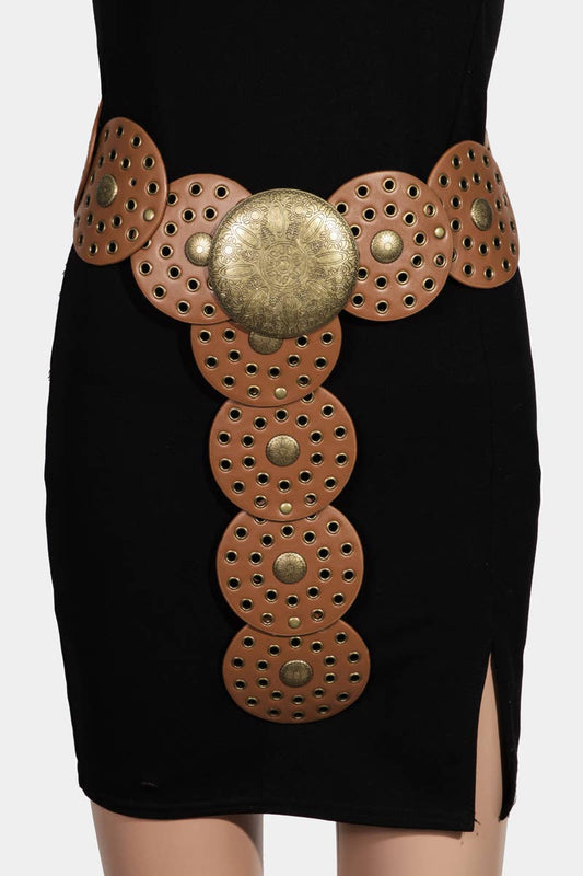 Faux Leather Western Bohemian Disc Belt